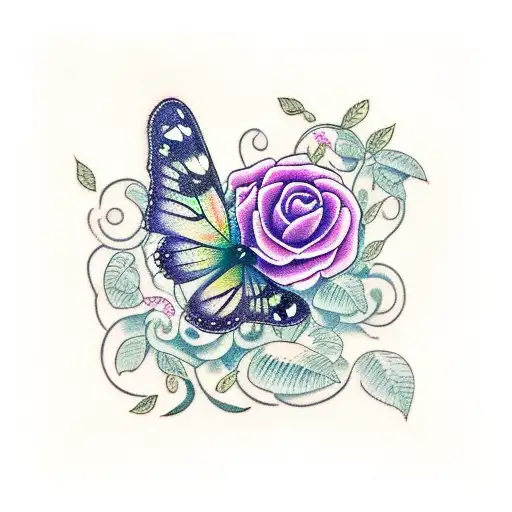 Butterfly With A Vine Of Leaves Going Around The Butterfly