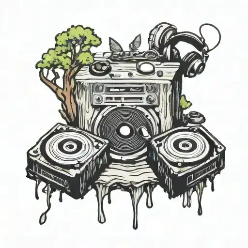 Tree Stump With Dj Setup And Headphones