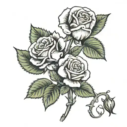 Three Roses With Four-leaf Clovers Each Leaf Representing
