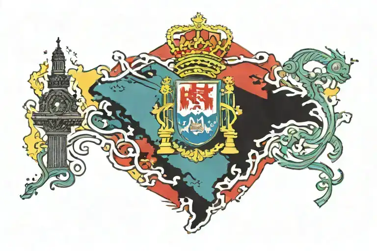 Spain Brazil And Italy Flag Inside Country Outline