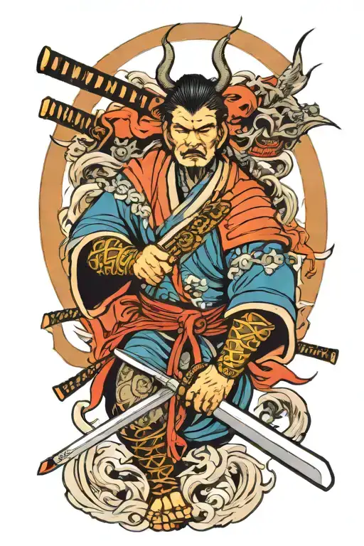 Samurai With A Katana Among Demons