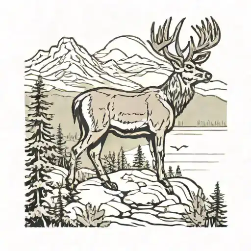 Young Buck On Mountian Overlooking The World Bold Colors Lake Nearby Plenty Of Nature