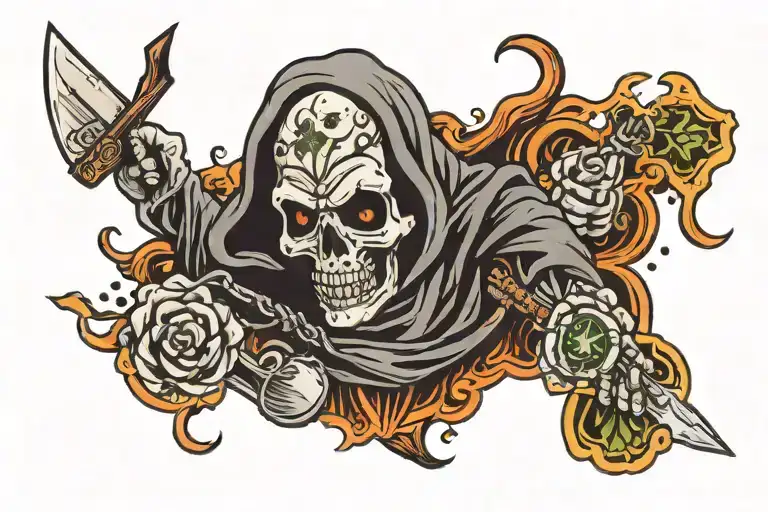 Dark Ghost With Money And Knife Surrounded