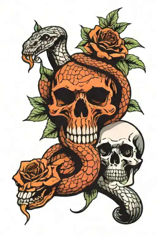 Snake Wrapped Around Skull Adorned