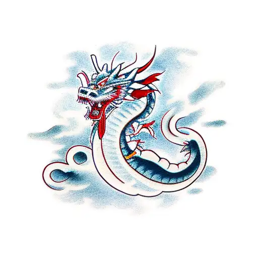 Traditional Japanese Dragon Incorporating Elements Of Technology
