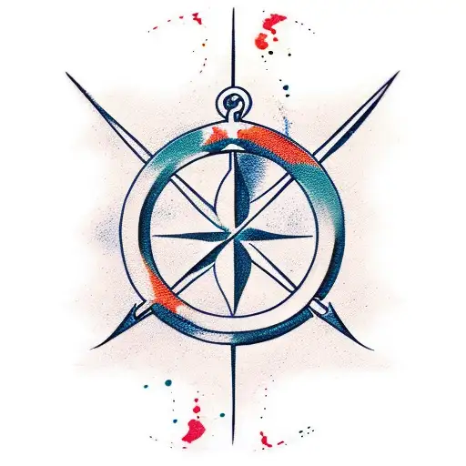 An Anchor With A Compass Formed Into An Arrow With Splashes Of Paint