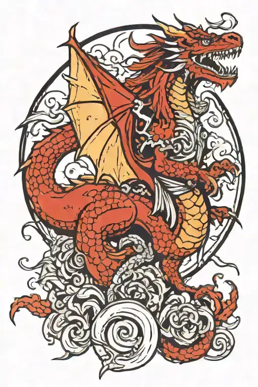 Mystical Dragon With Fierce Red-haired Female Rider