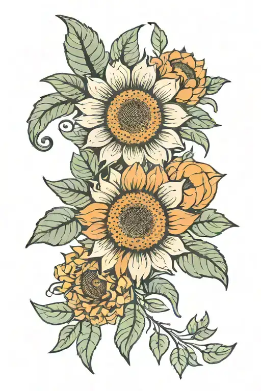 70S Flower Pattern Inspired Tattoo Sunflower Orange Flowers