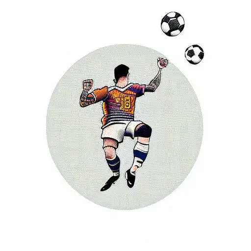 A Traditional Style Tattoo Of A Soccer Player Kicking A Pixelated Video Game Ball
