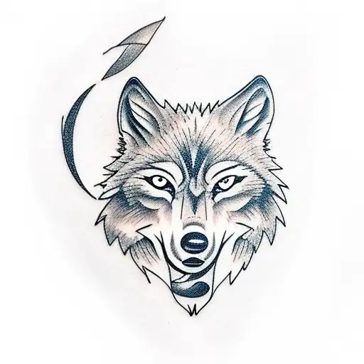 Wolf With A Crescent In The Background