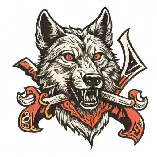 Wolf With Axes Crossed