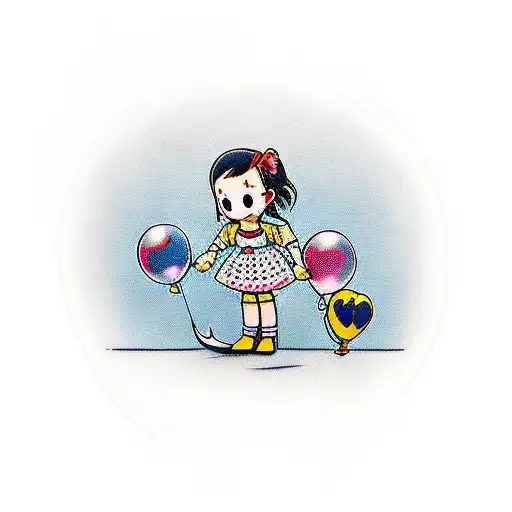 Little Girl Protecting Ballons With A Knife And Wearing Doctor Marteens