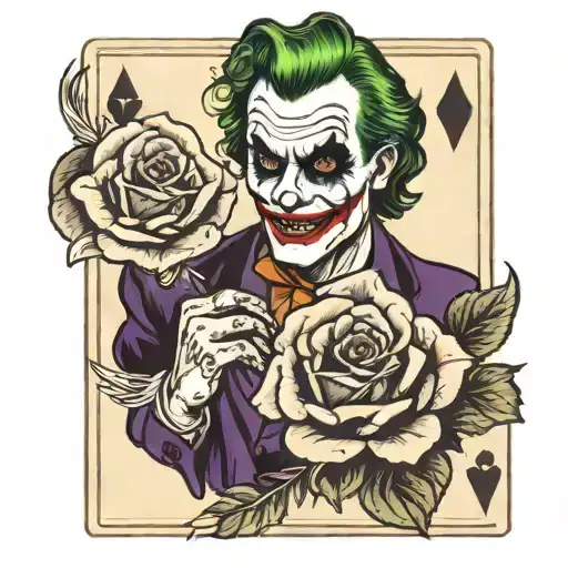 Joker Holding Rose On Playing Card