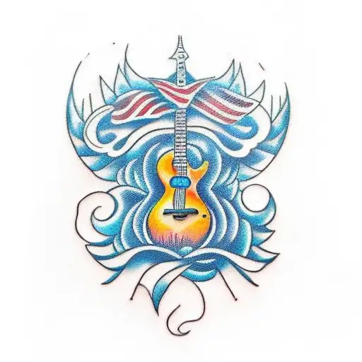 A Tattoo Design That Combines A Guitar And A Motorcycle In A Unique Way