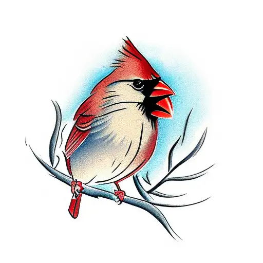 Cardinal On A Branch With A Monarch Fluttering