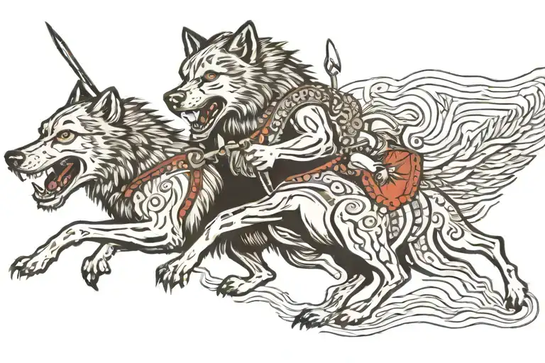 Wolf Fighting Human With Spear