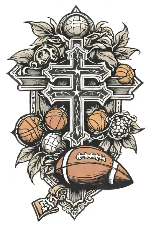 Cross With Football And Basketball With Number 37 In The Middle