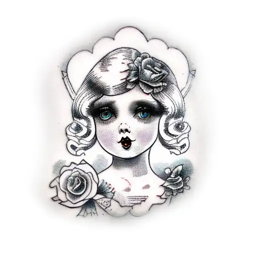 Victorian Porcelain Doll Black And Grey