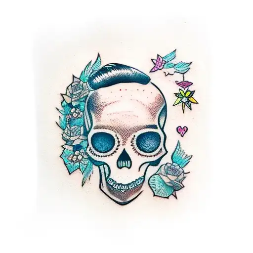 Girl Skull With Messy Bun Hairdo