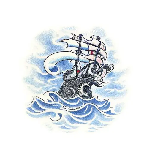 Kraken Wrapped Around A Ship