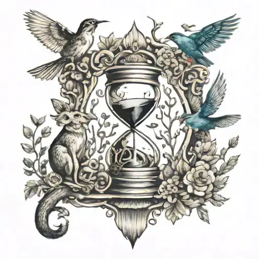 An Intricate Hourglass Surrounded By Various Woodland Creatures