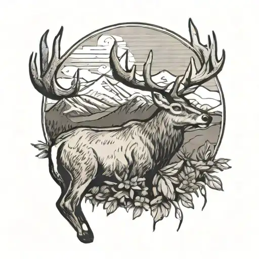 Stoic Young Buck Overlooking Mountian Range With Nature And Bold Out Line Think Romanticism