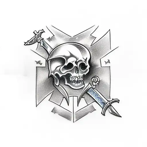 A Sketch-style Tattoo Of A Sword Slicing Through A Car Engine