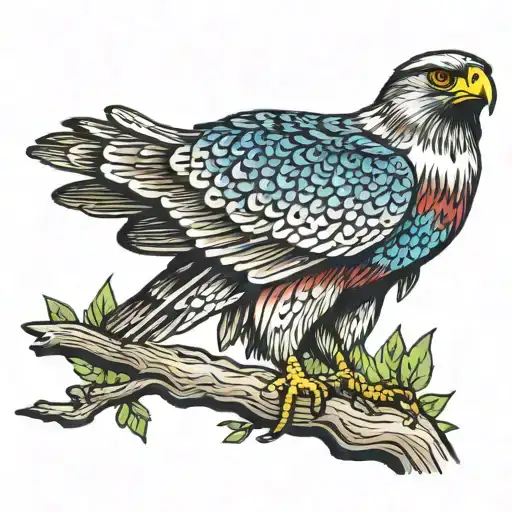 Hawk In Vivid Color On Tree Ranch Overlooking The Horizon