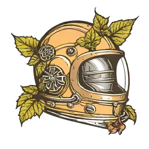 Symetrical Space Helmet With A Cracked Visor Out Of Which English Ivy Grows
