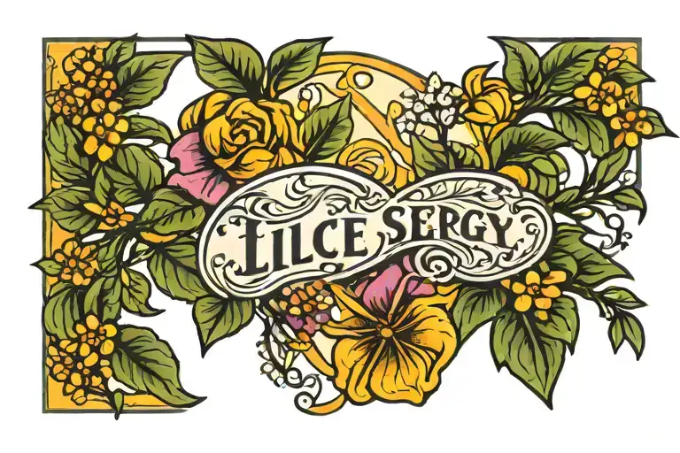 Name Sergey And Lilac Branches With Sun