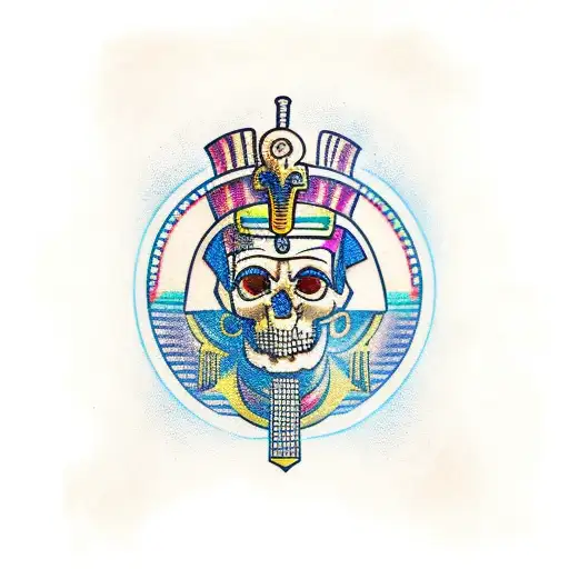 Pharaoh Skull Surrounded By Hieroglyphics