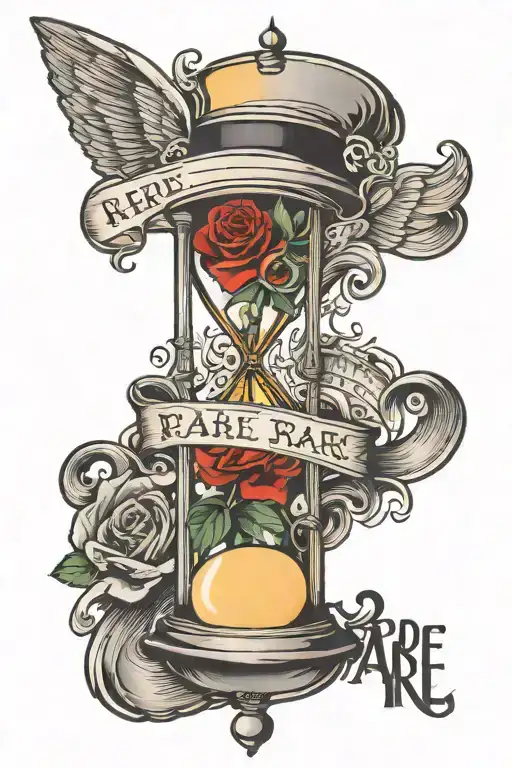 The Word Rare And A Hour Glass With Shading In The Background Forearm Tatto