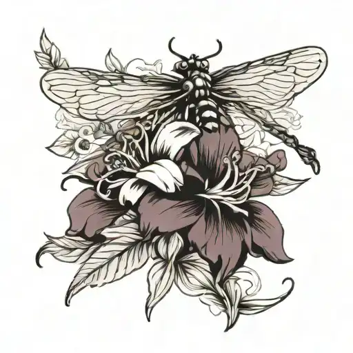 Larkspur Flower With Dragonfly Flying