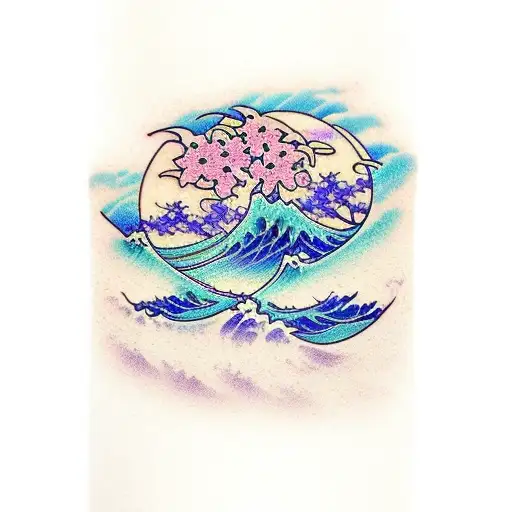 Waves Samurai Sakura Flowers