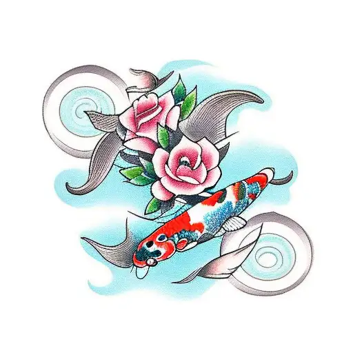 Koi Fish With Roses