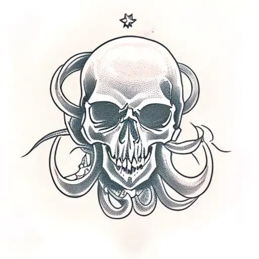 Skull Squid With Rose And Blood