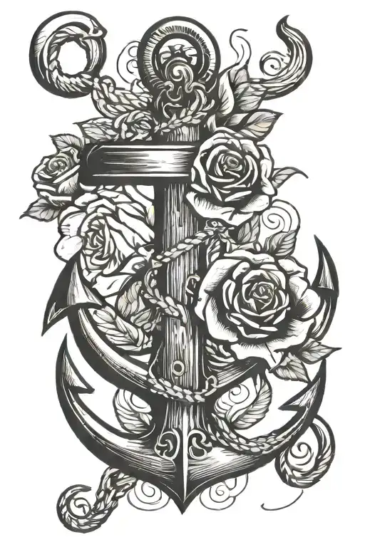 Anchor And Rose Intertwined