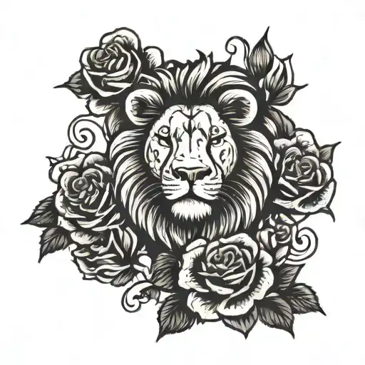 Lion And Roses