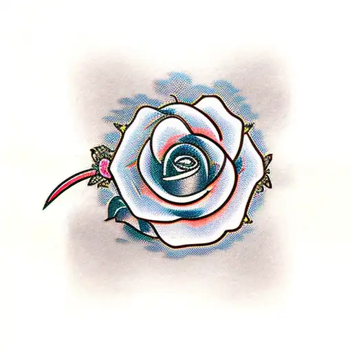 Japanese Sword With Rose And Cards With 3X 7