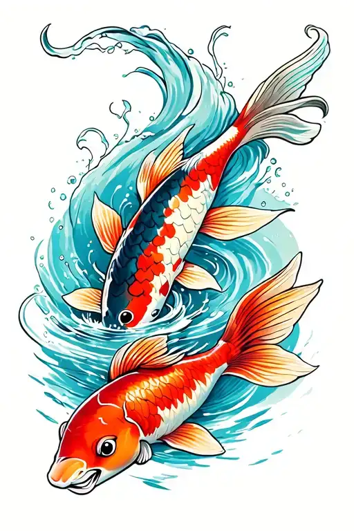 Koi Fish Swimming Upstream
