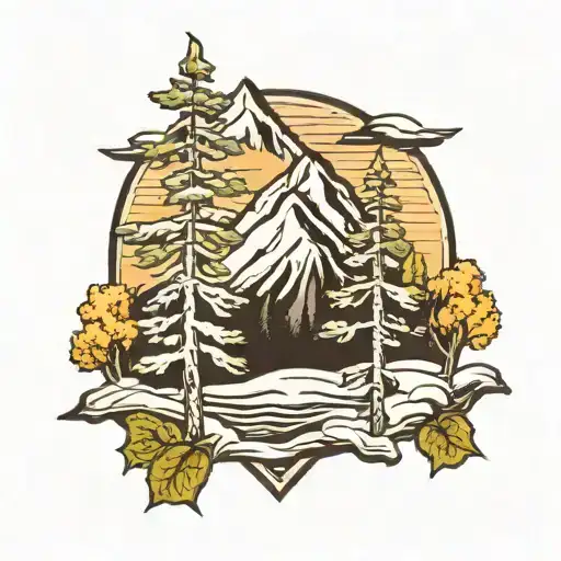 Birch Tree Snow Capped Mountains