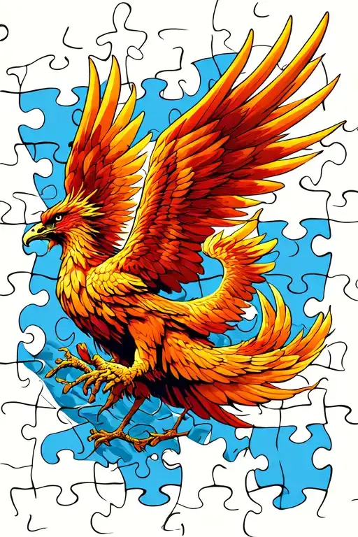 Phoenix Rising From Puzzle Pieces Falling