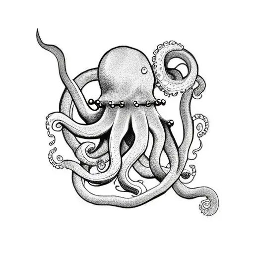 Giant Octopus With Ship