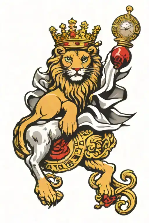 Crowned Lion With Lamb Laying Pocket Watch Face