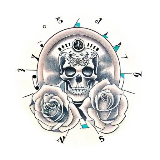 Clock With Rose And Skull Background