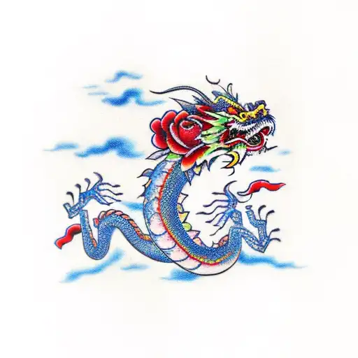 Chinese Dragon With Rose