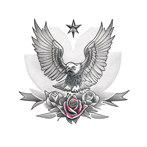 Eagle Symmetrical Roses Chest Piece