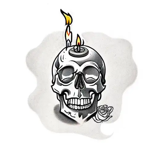 A Skull With A Candle Melting Over It