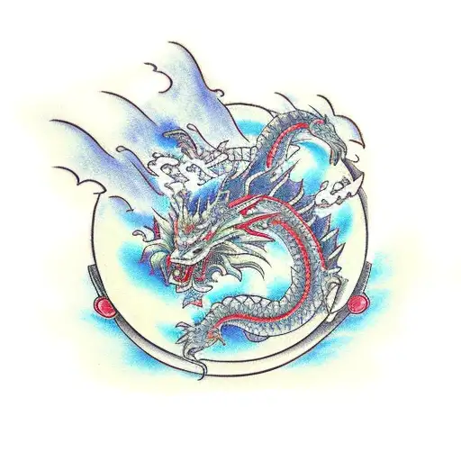 A Traditional Japanese Dragon Surrounded By Musical Notes