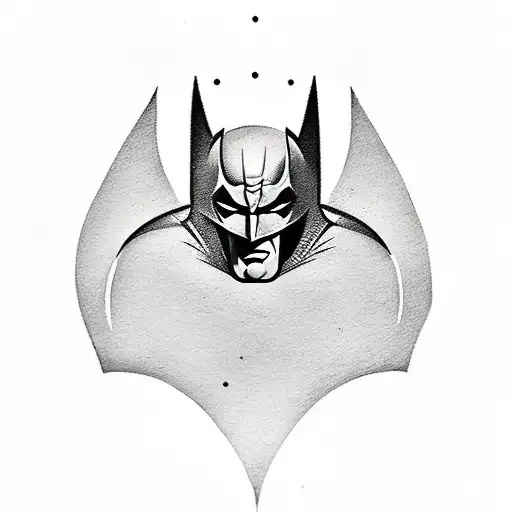 A Sketched Neotraditional Tattoo Of Batman's Silhouette Against A Cityscape Background
